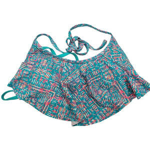 Xhilaration Women's Turquoise Neon Print Tie Back Flounce Halter Bikini Top Sz M